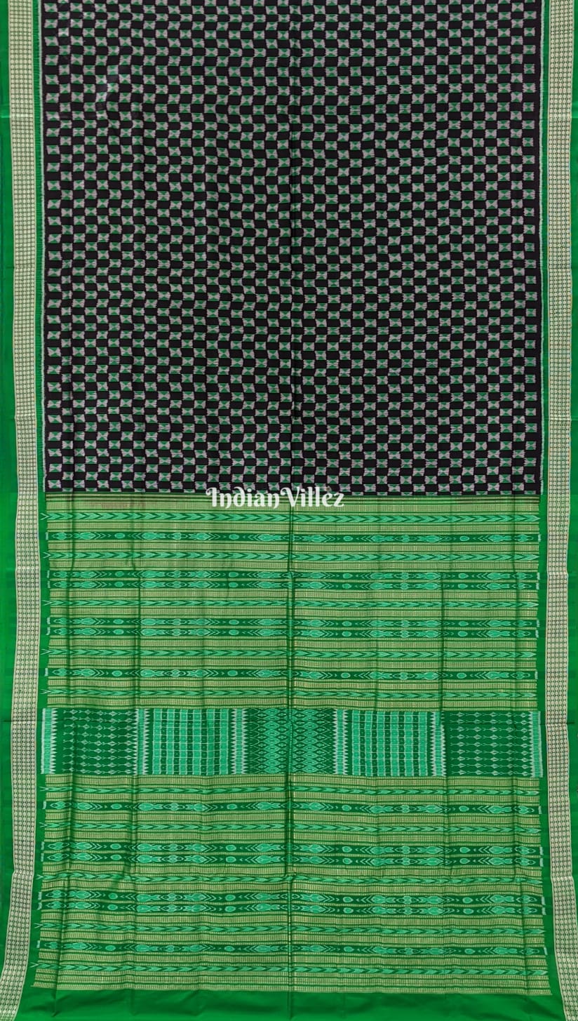 Green and Black Small Square Sambalpuri Silk Saree