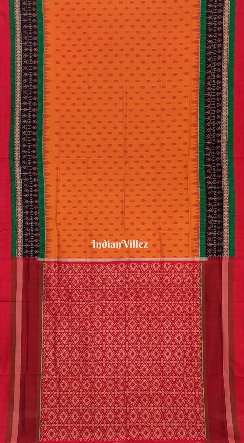 Tangerine Geomatric Ikat Border Sambalpuri Silk Saree