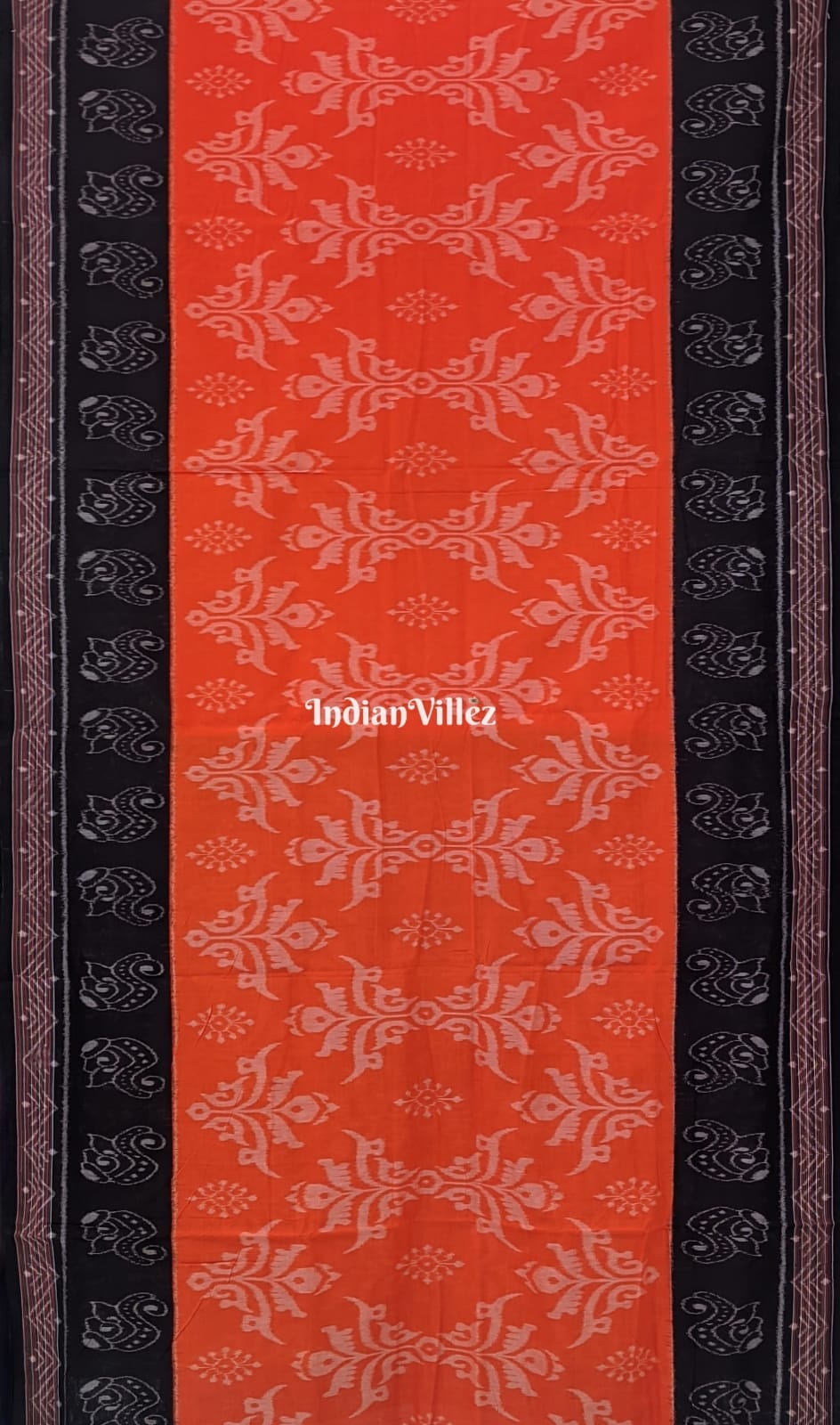 Orange Black Sambalpuri Ikat Maniabandha Cotton Silk Saree