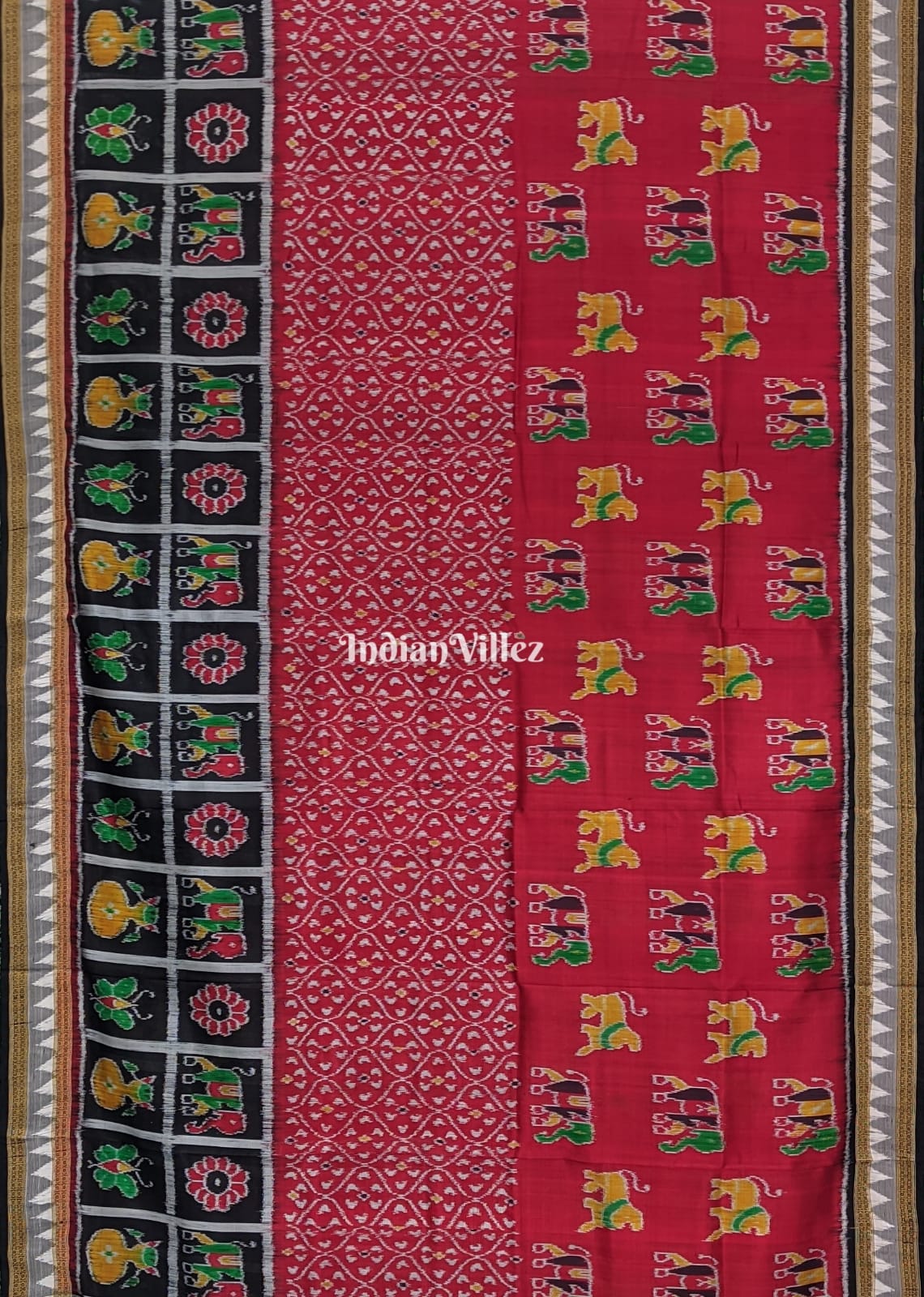 Black Red Odisha Ikat Designer Khandua Silk Saree