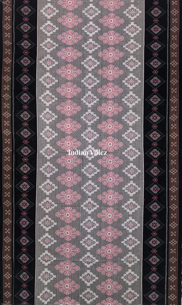 Black Floral Design Sambalpuri Ikat Cotton Saree