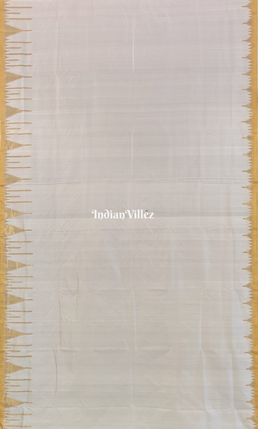 Golden White Phoda Kumbha Sambalpuri Ikat Silk Saree with Tissue Border