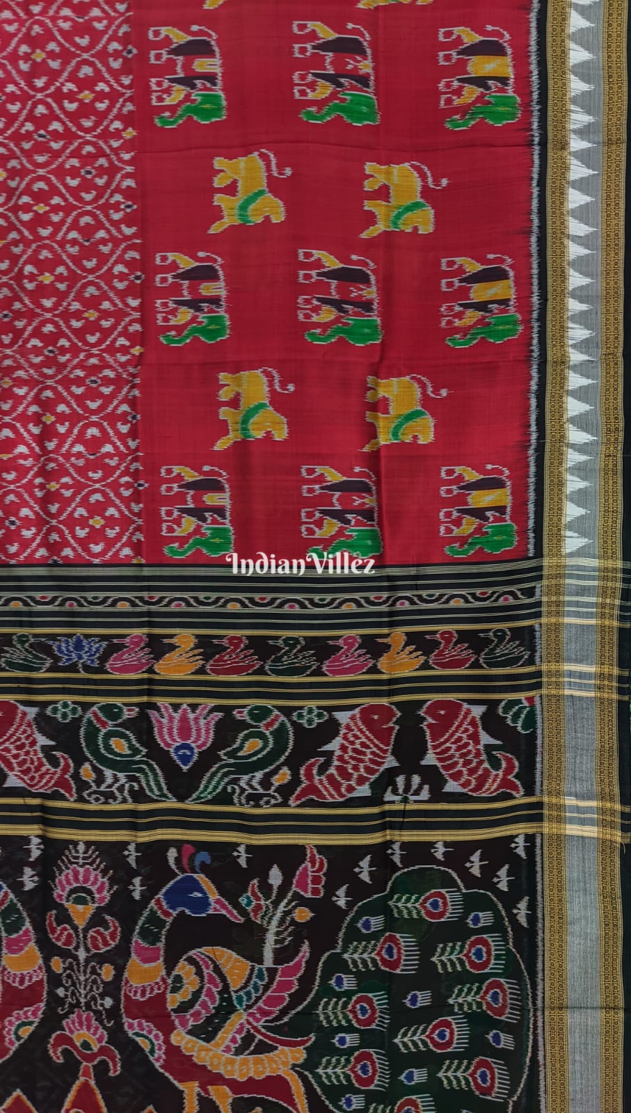 Black Red Odisha Ikat Designer Khandua Silk Saree
