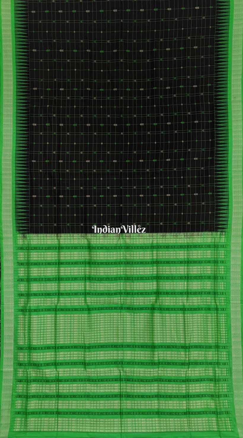 Black and Green Hazar Buti Bomkai Sambalpuri Ikat Silk Saree