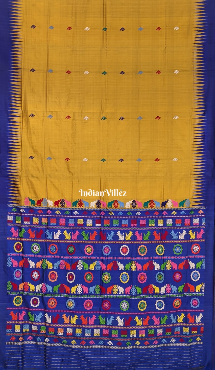 Golden Sankha Sudarshana Sambalpuri Ikat Silk Saree