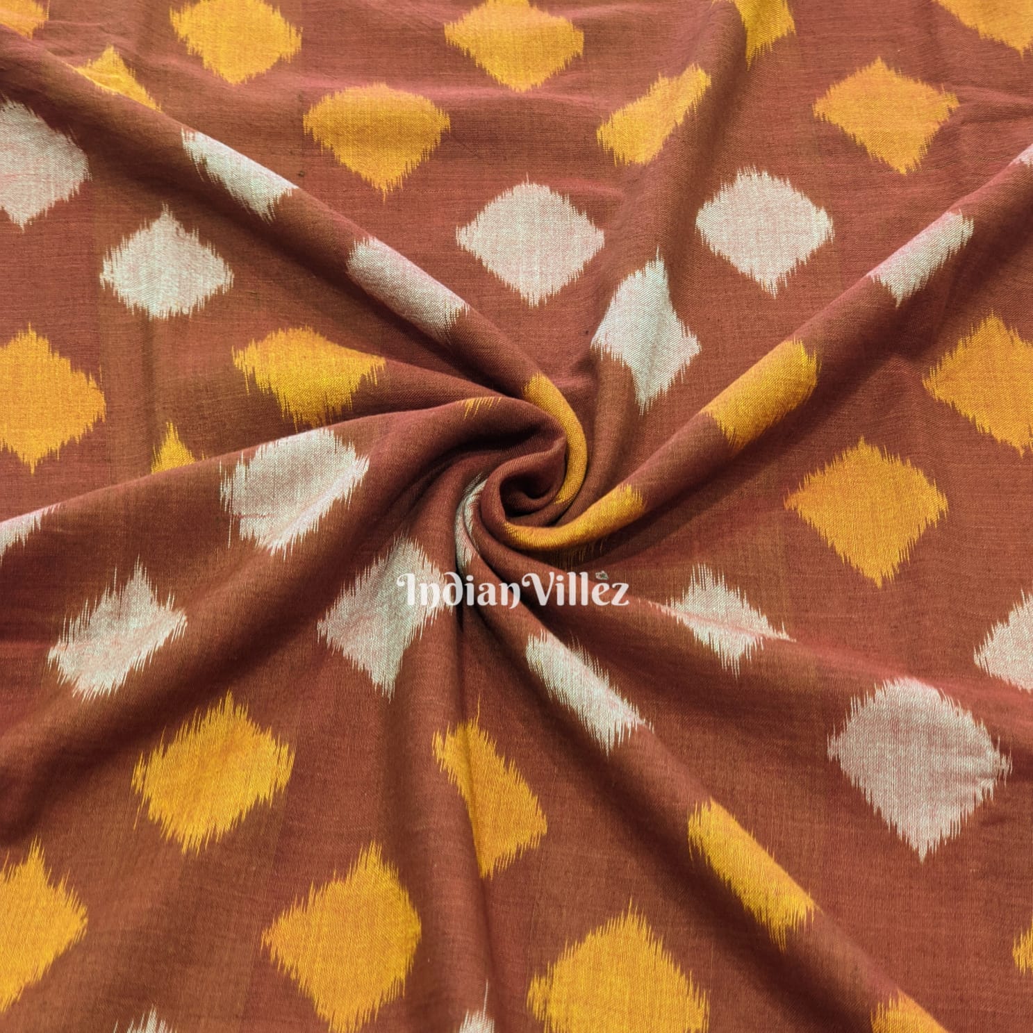 Rust Odisha Ikat Sambalpuri Cotton Fabric