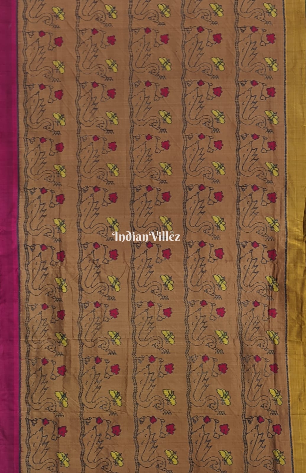 Mustard Color Flower and Swan Design Contemporary Silk Saree