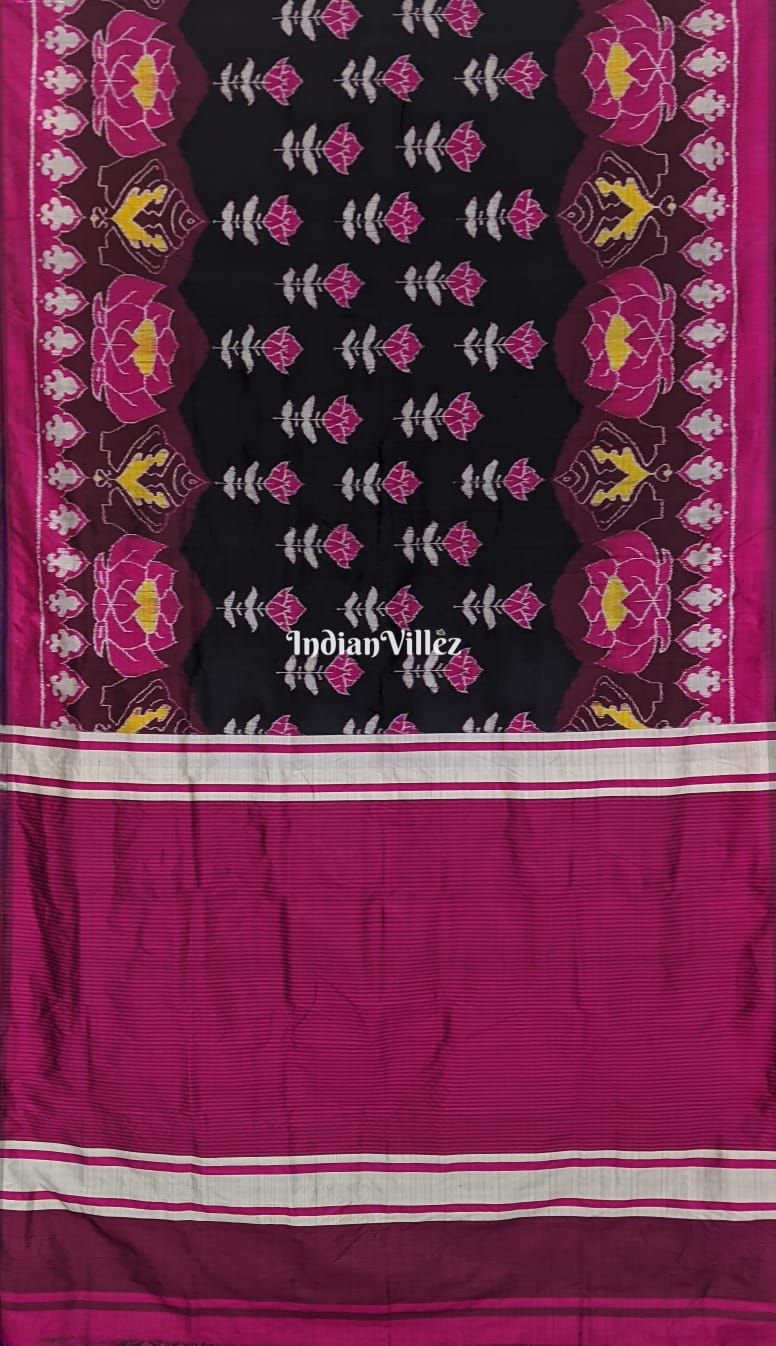 Lotus Rose Sankha Black & Ruby Contemporary Odisha Ikat Silk Saree