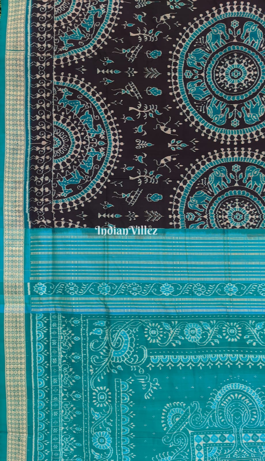 Black Sky Blue Odisha Ikat Sambalpuri Silk Saree