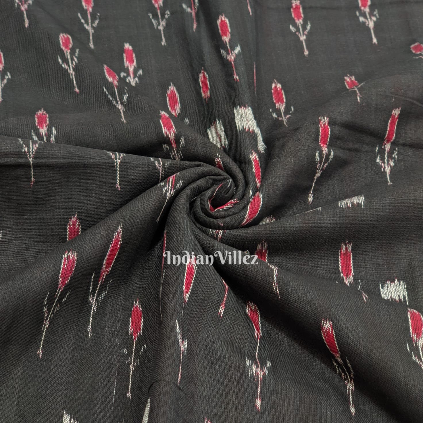 Black Mayur Chandrika Design Odisha Ikat Cotton Fabric