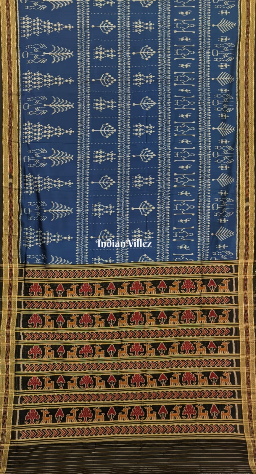 Indigo Blue Tribal Themed Khandua Silk Saree with Small Animal Pallu
