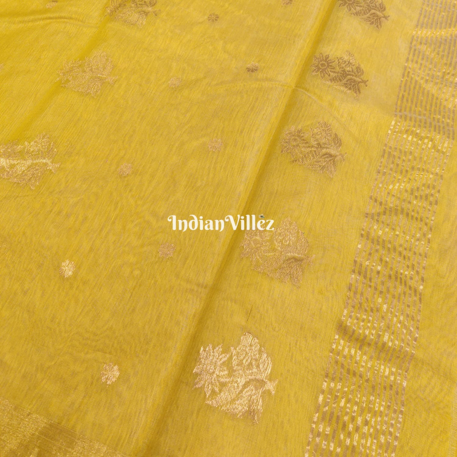Yellow Flower Design Handloom Pure Chanderi Silk Saree