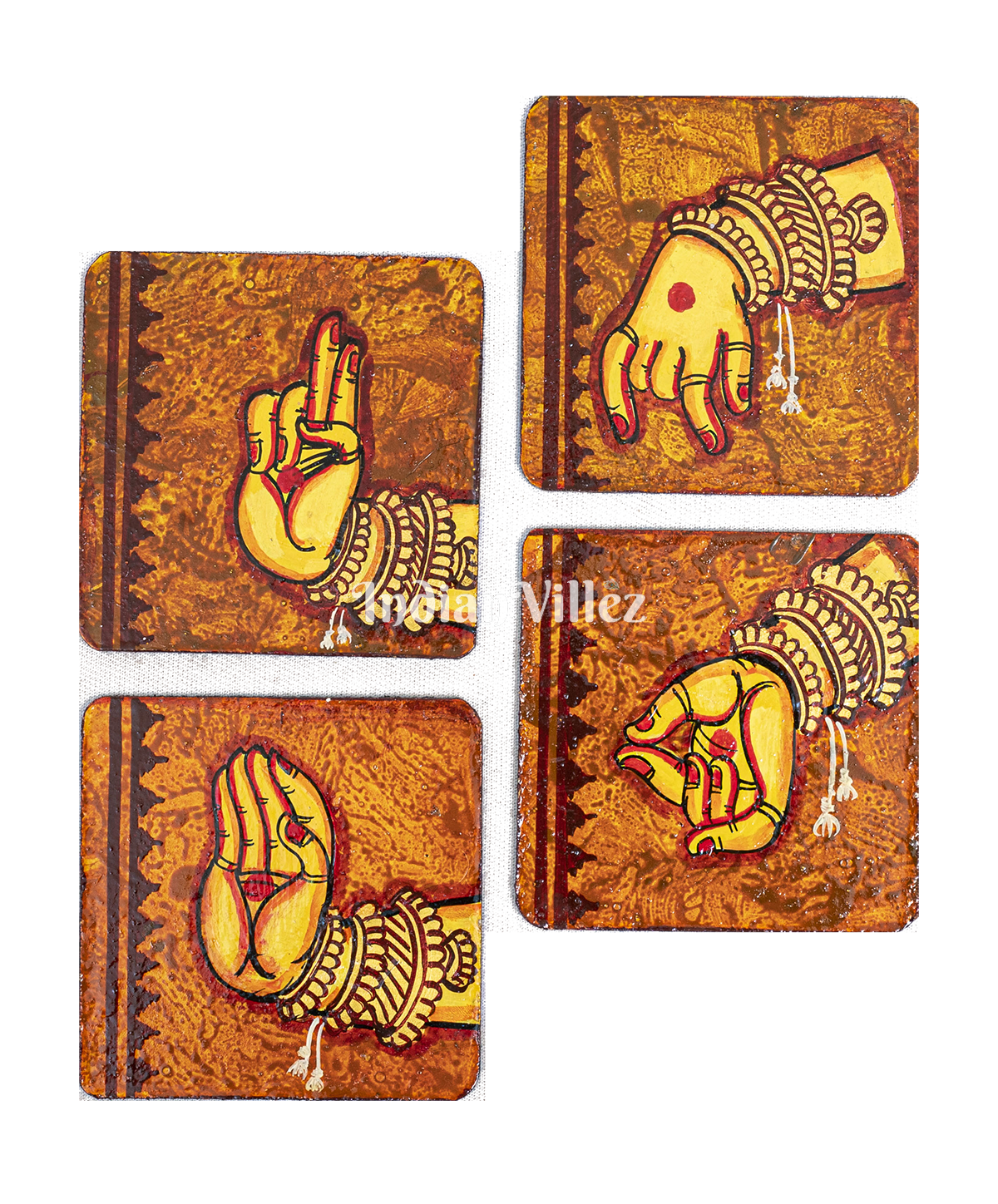 Mudra Pattachitra Hand-Painted Tray Coaster Set