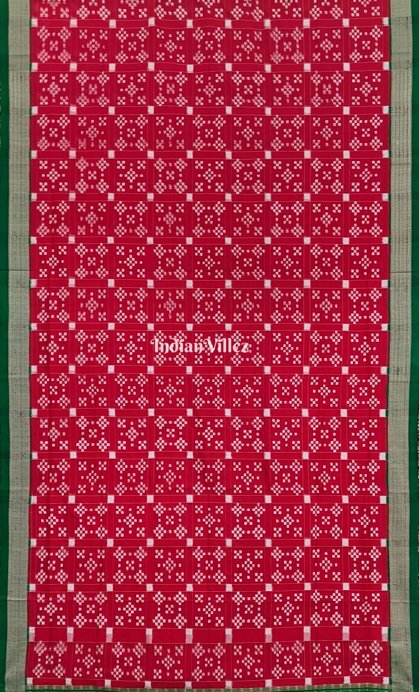Red Green Body Pasapali Sambalpuri Silk Saree