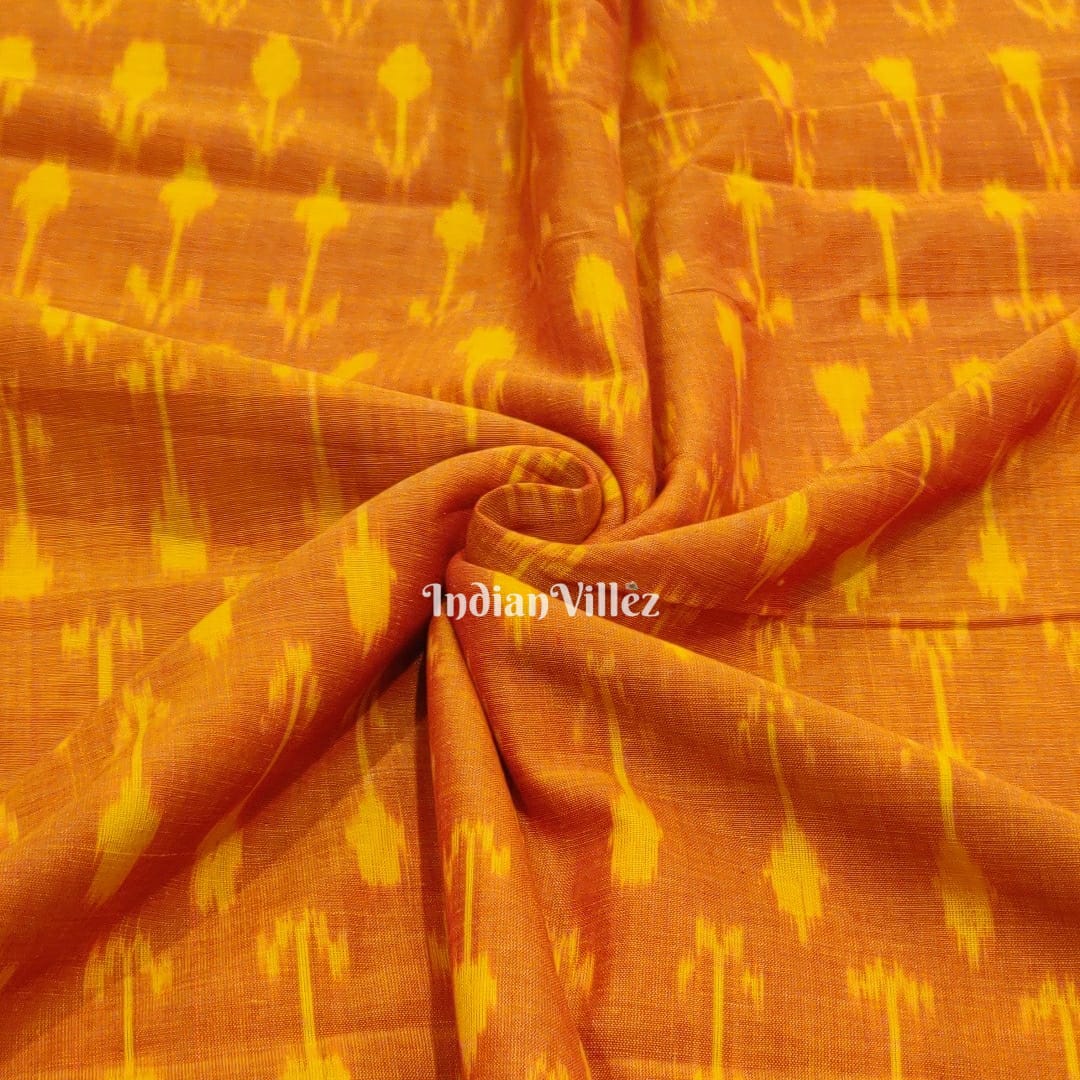 Orange Handwoven Cotton Pochampally Ikat Fabric