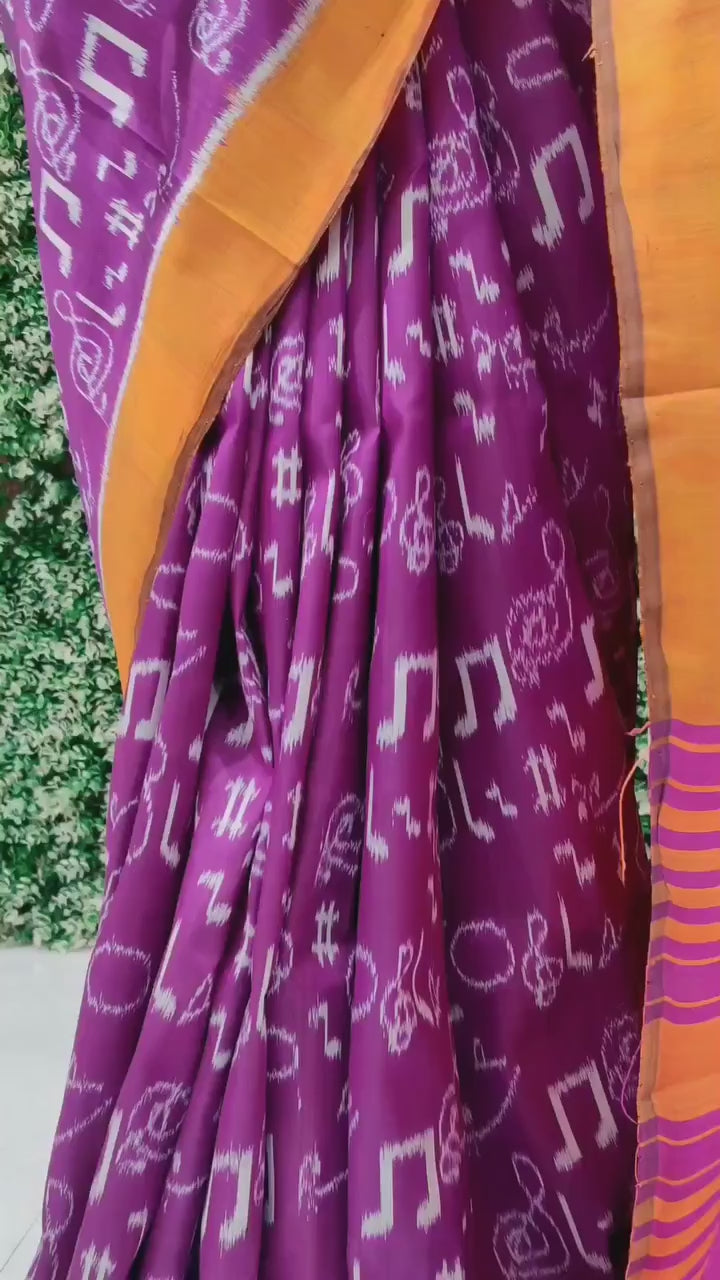 Purple Musical Note Themed Odisha Handloom Contemporary Silk Saree