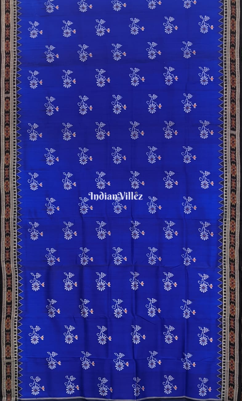 Blue Floral Odisha Handloom Khandua Ikat Silk Saree
