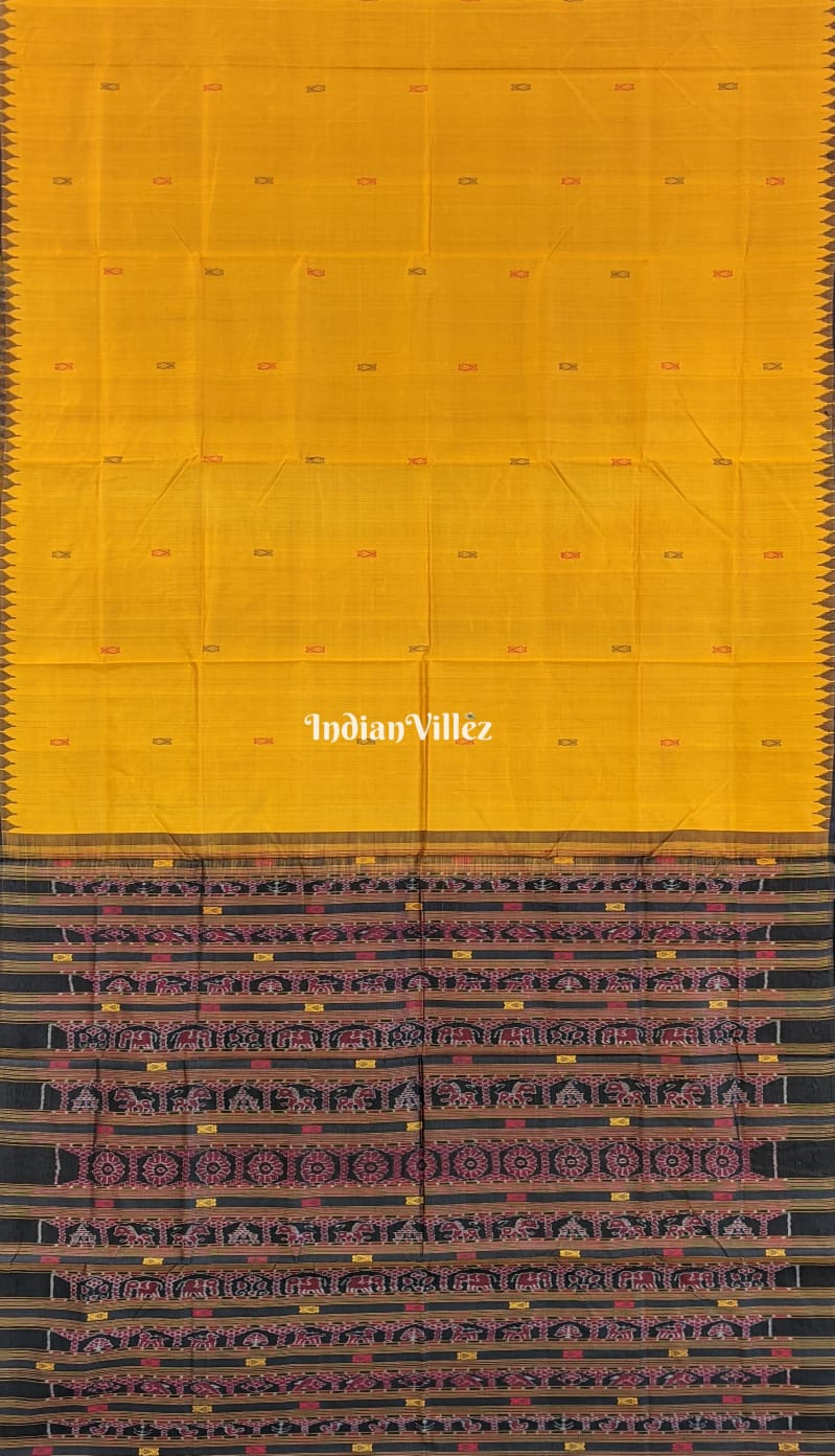 Yellow with Brown Kumbha Bomkai Sambalpuri Silk Saree