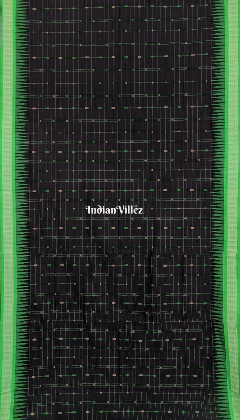 Black and Green Hazar Buti Bomkai Sambalpuri Ikat Silk Saree