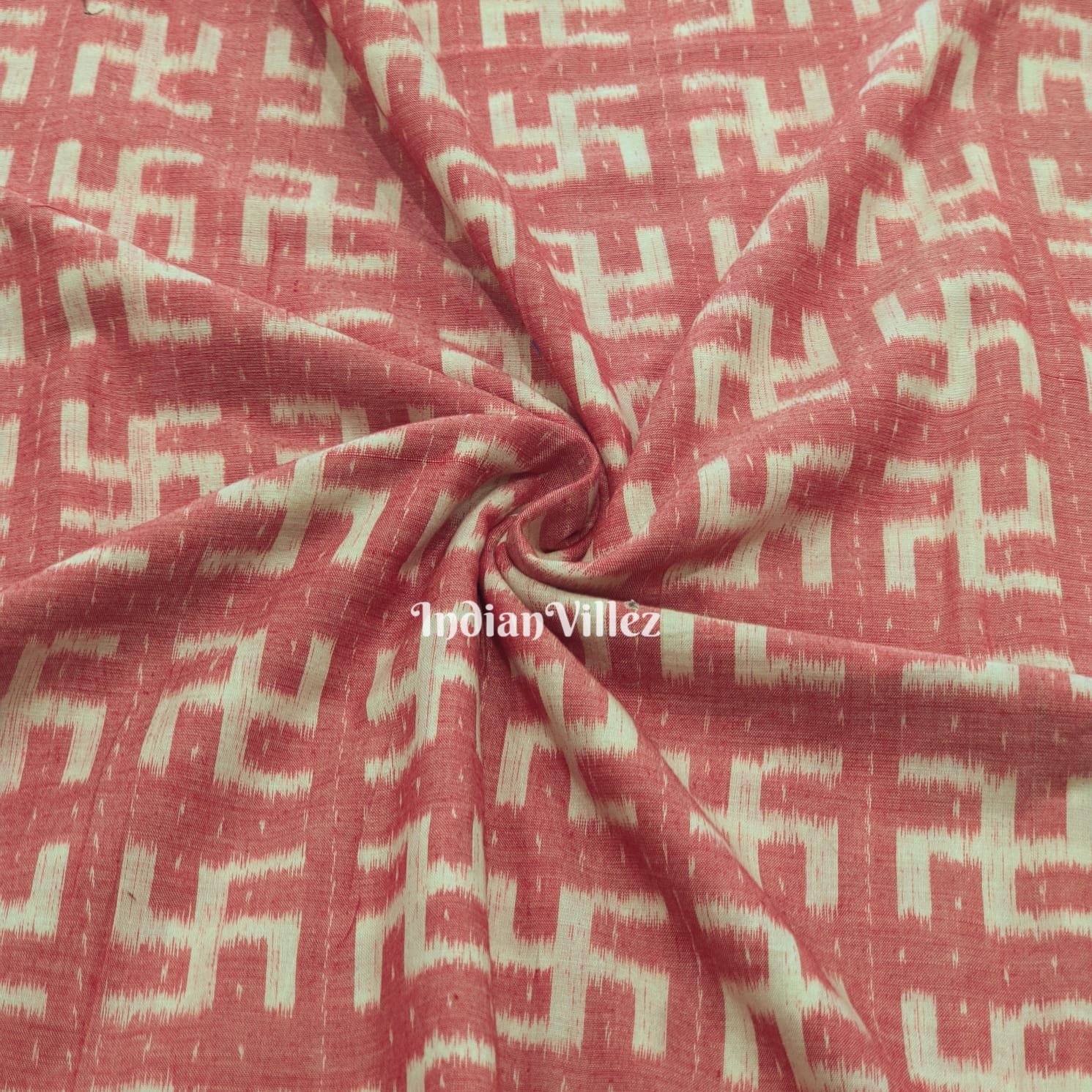 Pink Maroon Swastika Sambalpuri Ikat Cotton Fabric