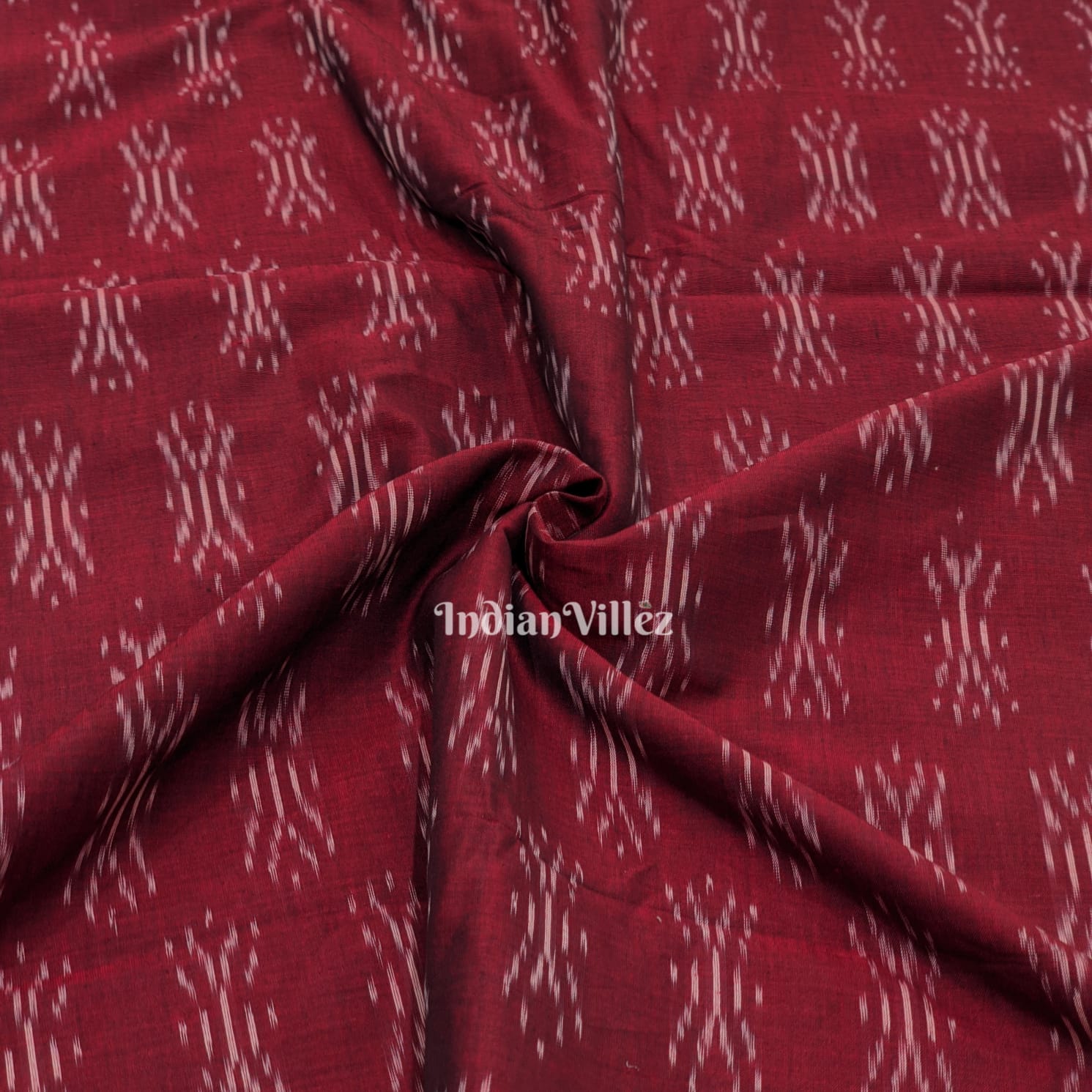 Marron Handwoven Cotton Pochampally Ikat Fabric