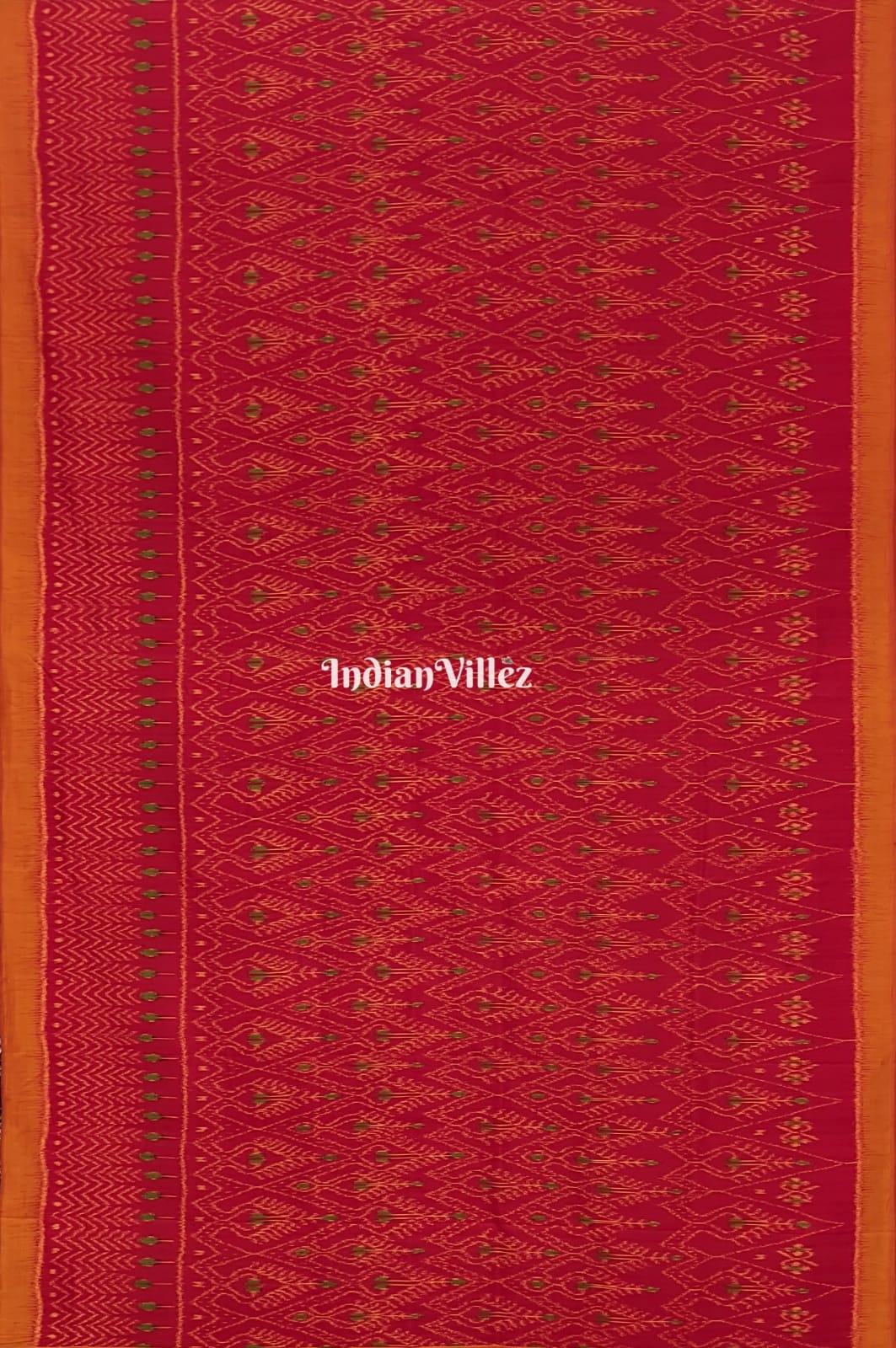 Red Cambodian ikat inspired Contemporary Silk Saree