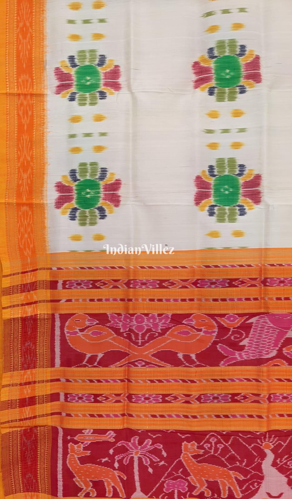 White Baghambari Odisha Ikat Khandua Silk Saree