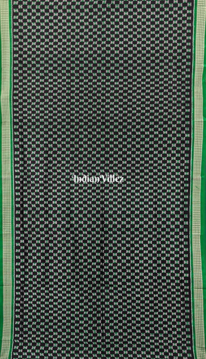 Green and Black Small Square Sambalpuri Silk Saree