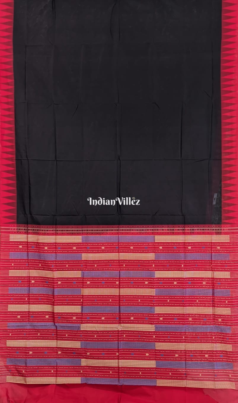 Black With Red Kumbha Odisha Handloom Sambalpuri Silk Saree