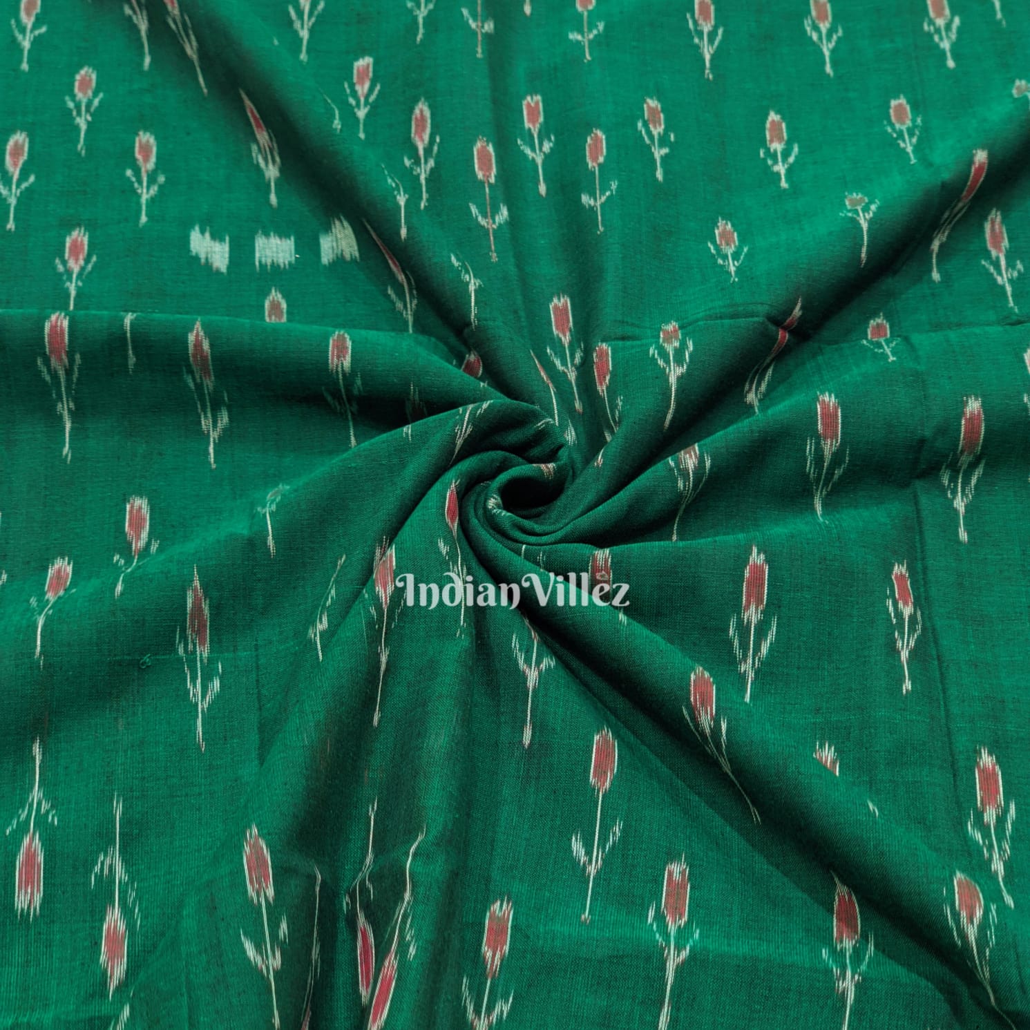 Green Mayur Chandrika Odisha Ikat Cotton Fabric
