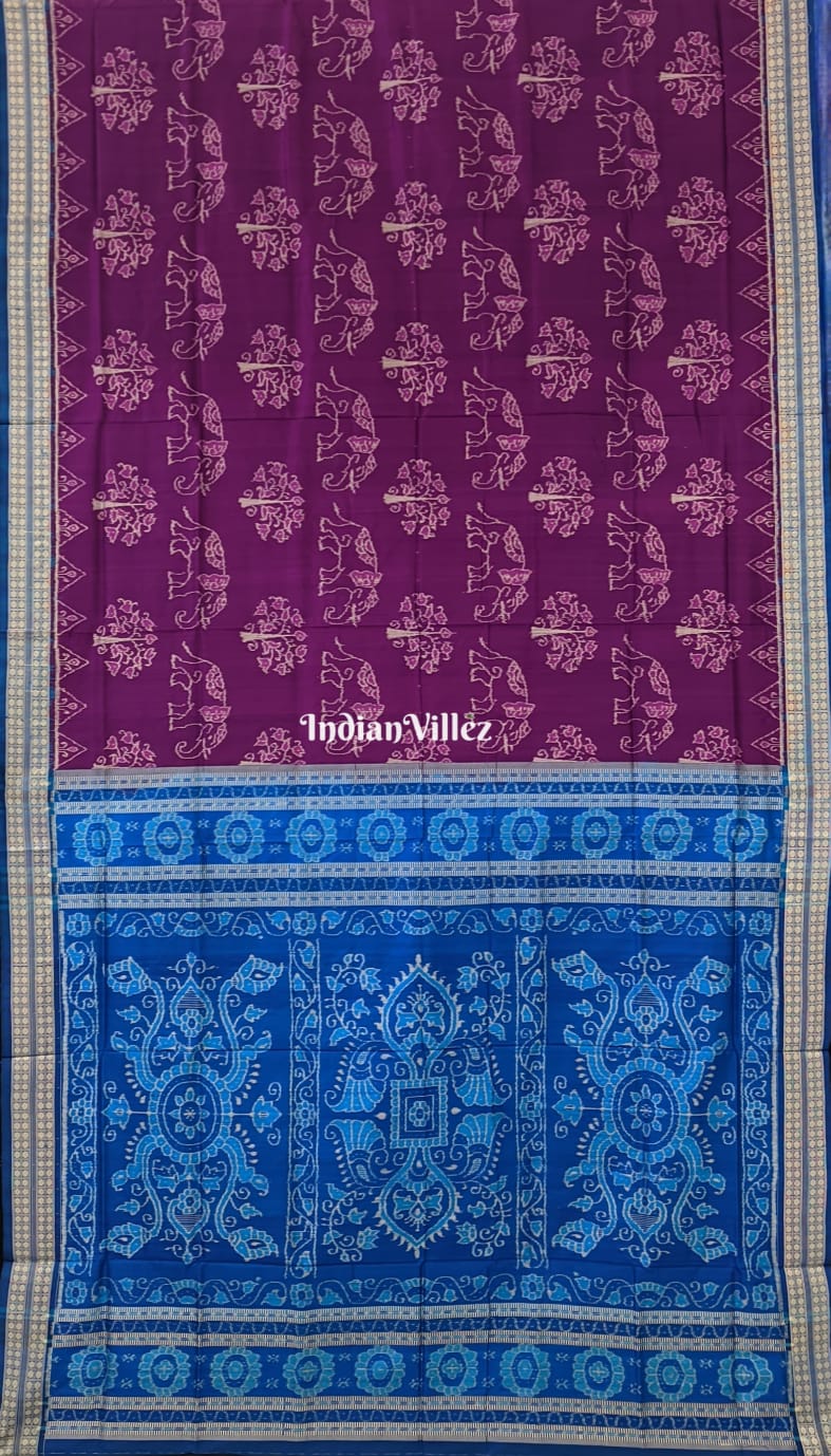 Violet Elephant Motif Sambalpuri Ikat Silk Saree