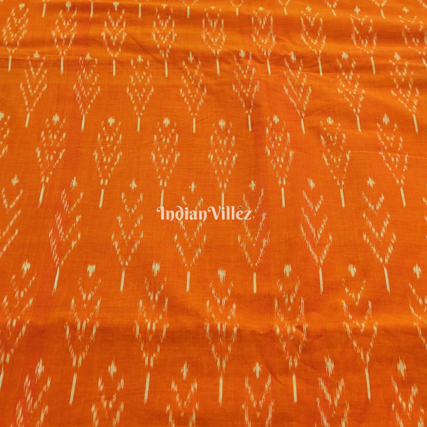 Orange Handwoven Pochampally Ikat Cotton Fabric