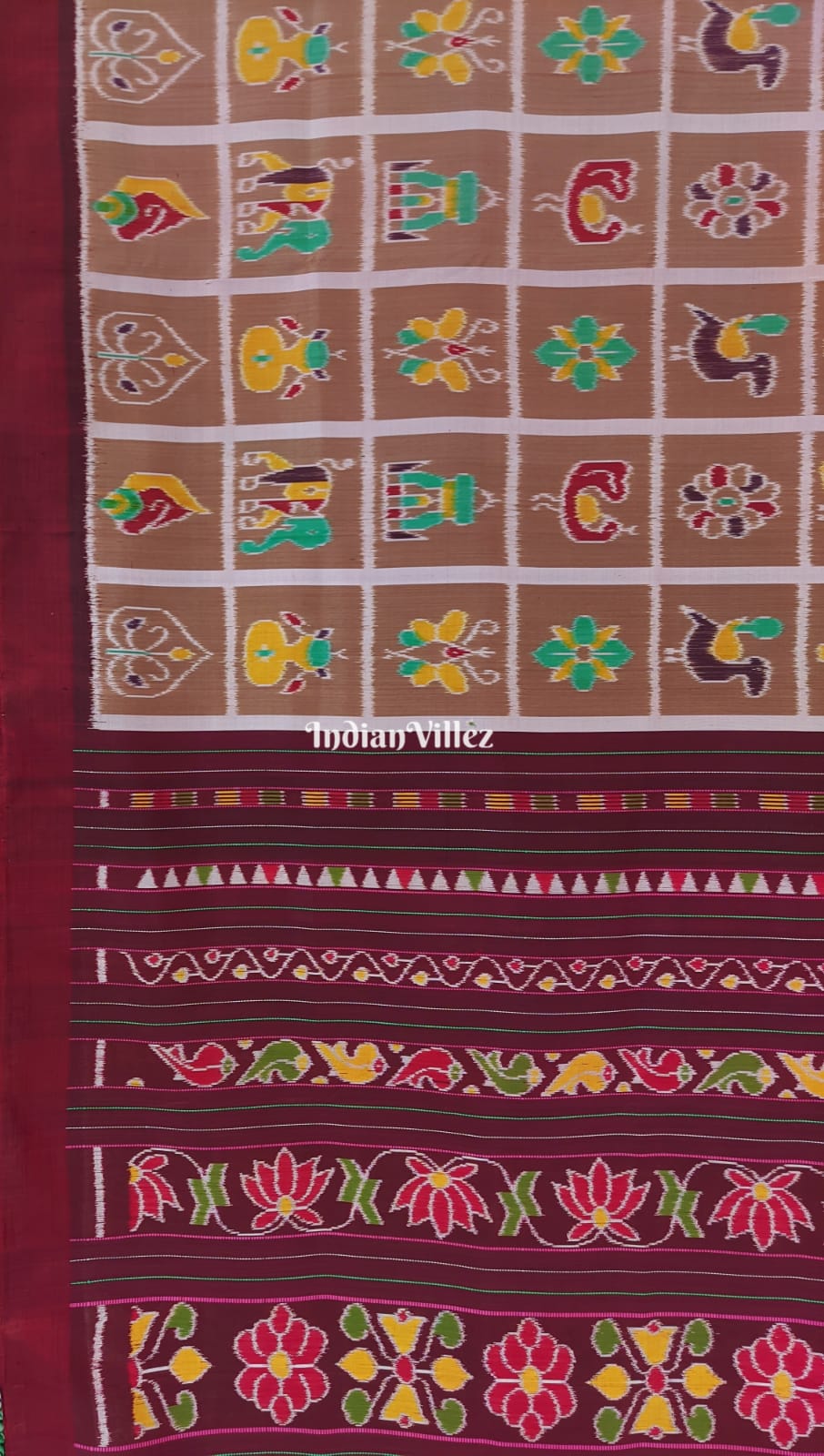 Mustard Brown Odisha Ikat Contemporary Nabakothi Khandua Silk Saree