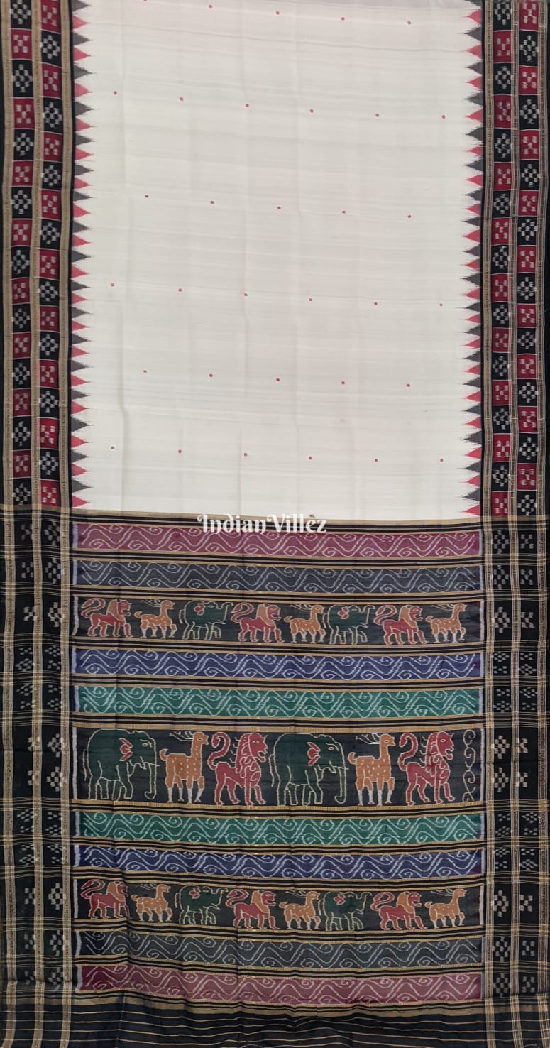 Milk White Double Border Pasapali Khandua Silk Saree