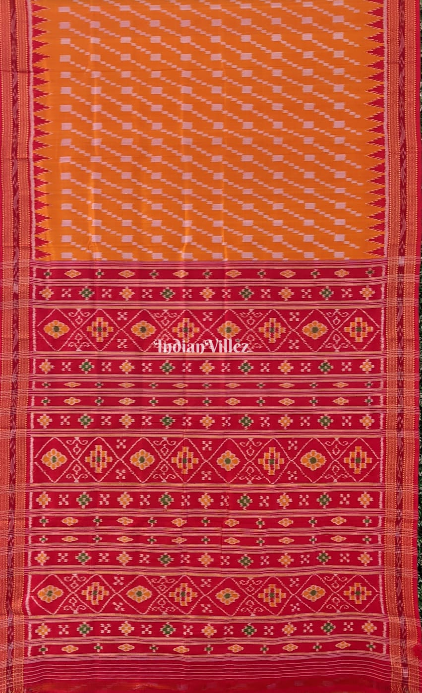 Orange Red Odisha Ikat Khandua Silk Saree