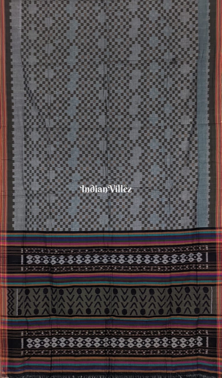 Grey-Black Pasapalli Sambalpuri Ikat Cotton Saree