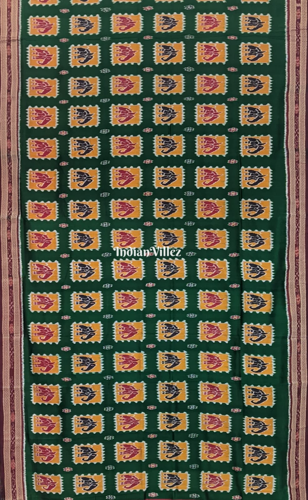 Green Box Elephant Odisha Handloom Khandua Silk Saree 