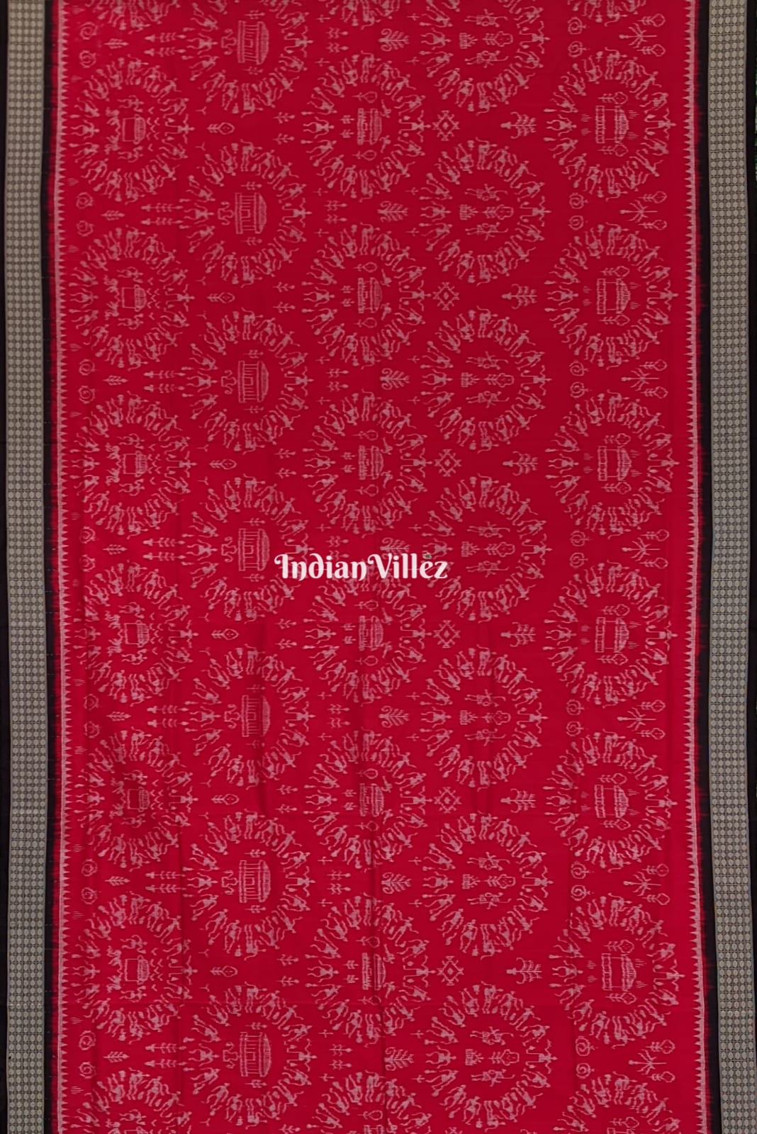 Red Tribal Theme Sambalpuri Ikat Silk Saree