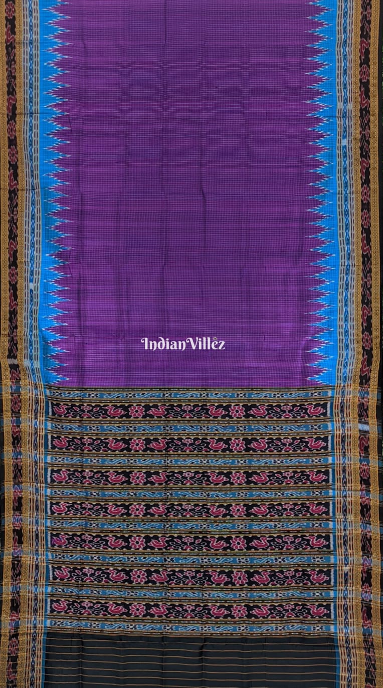 Violet with Red Checks Sachipar Odisha Handloom Khandua Silk Saree