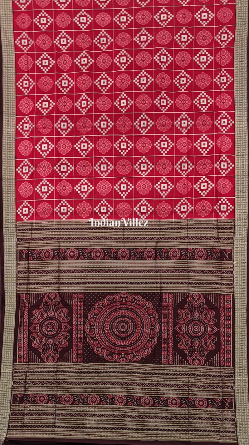 Red Body Flower Pasapalli Sambalpuri Silk Saree