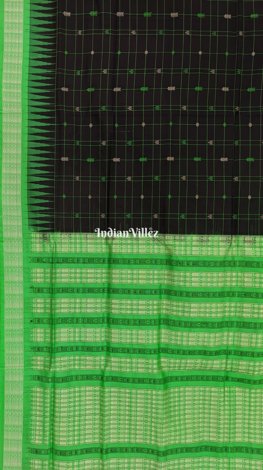 Black and Green Hazar Buti Bomkai Sambalpuri Ikat Silk Saree