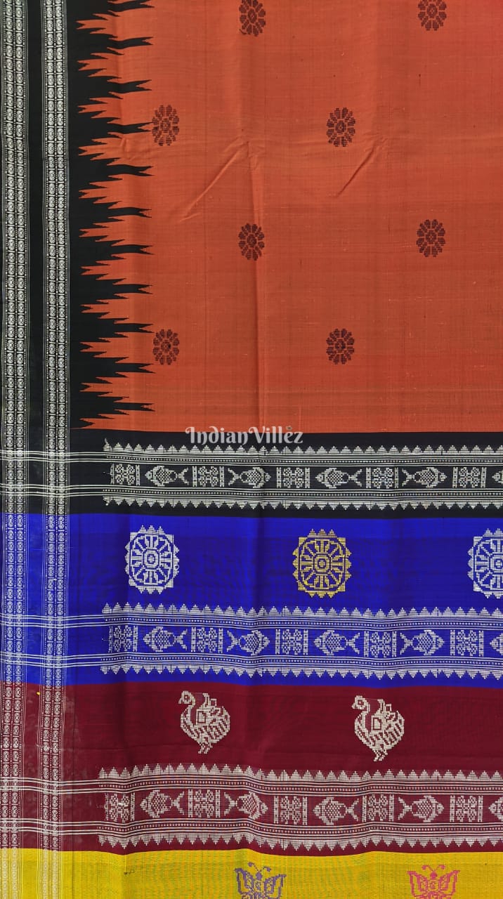 Cinnamon Color Flower Motif Double Pallu Berhampuri Silk Saree