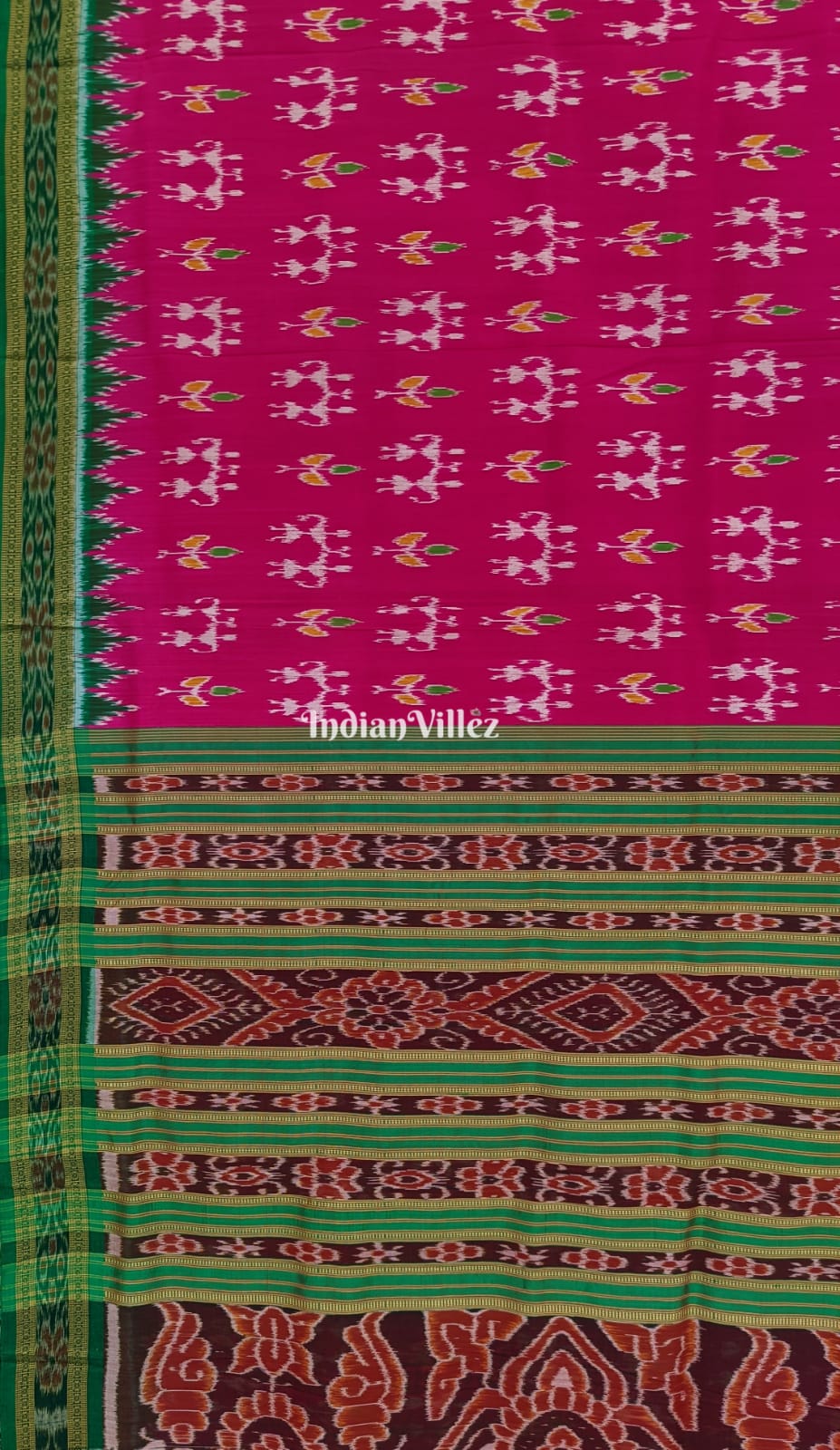 Rani Pink Tribal Motif Odisha Ikat Khandua Silk Saree