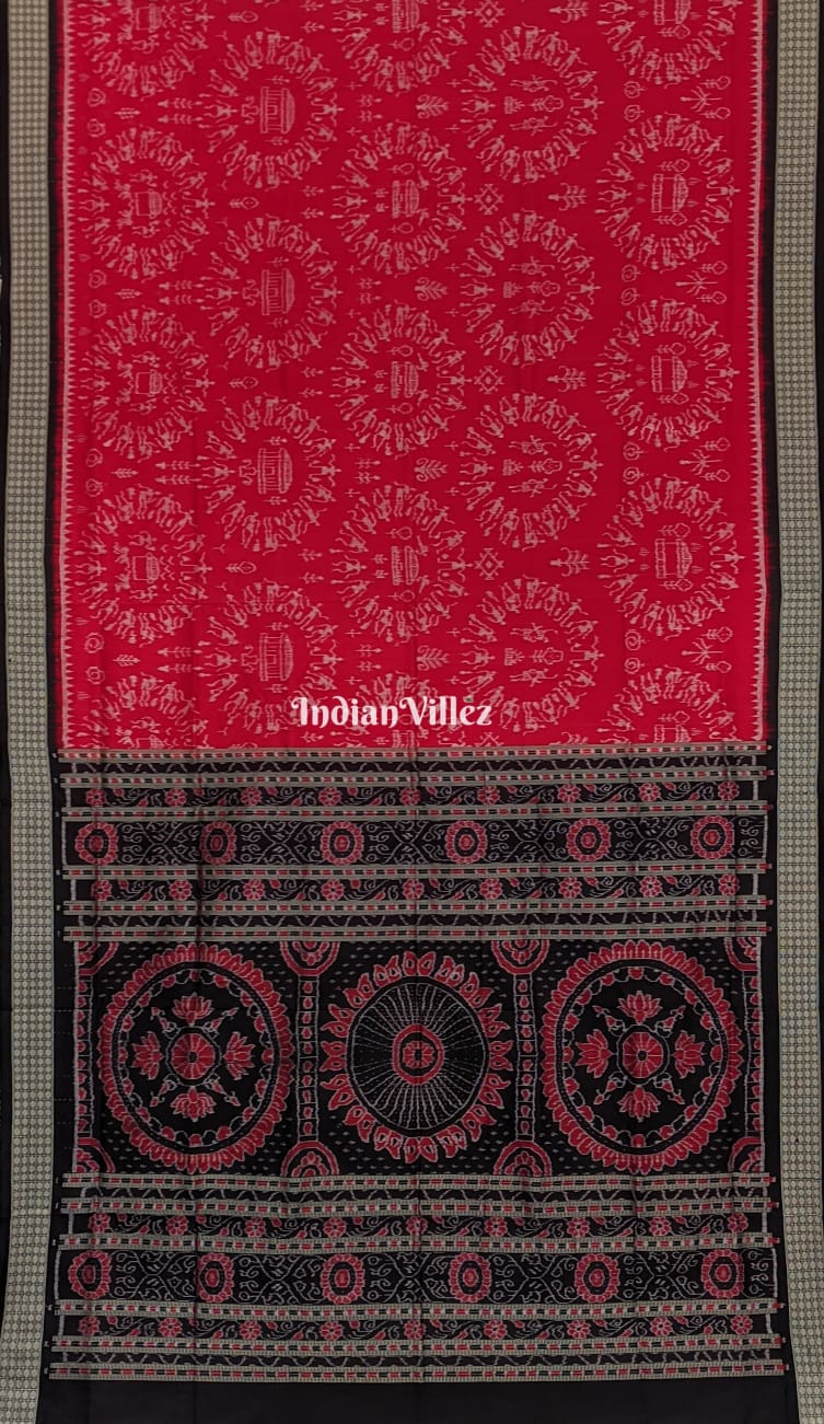 Red Tribal Theme Sambalpuri Ikat Silk Saree