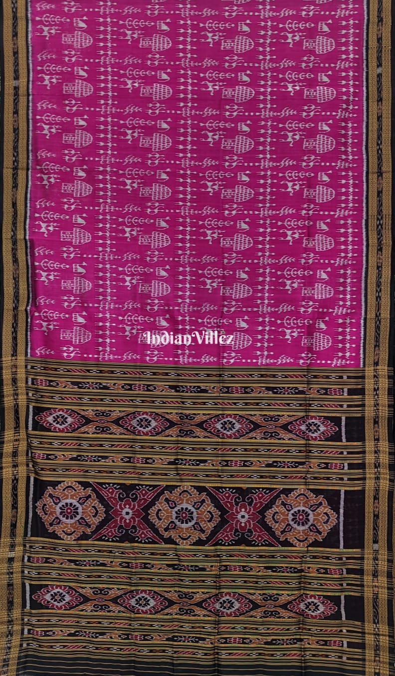Magenta Purple Tribal Theme Khandua Silk Saree