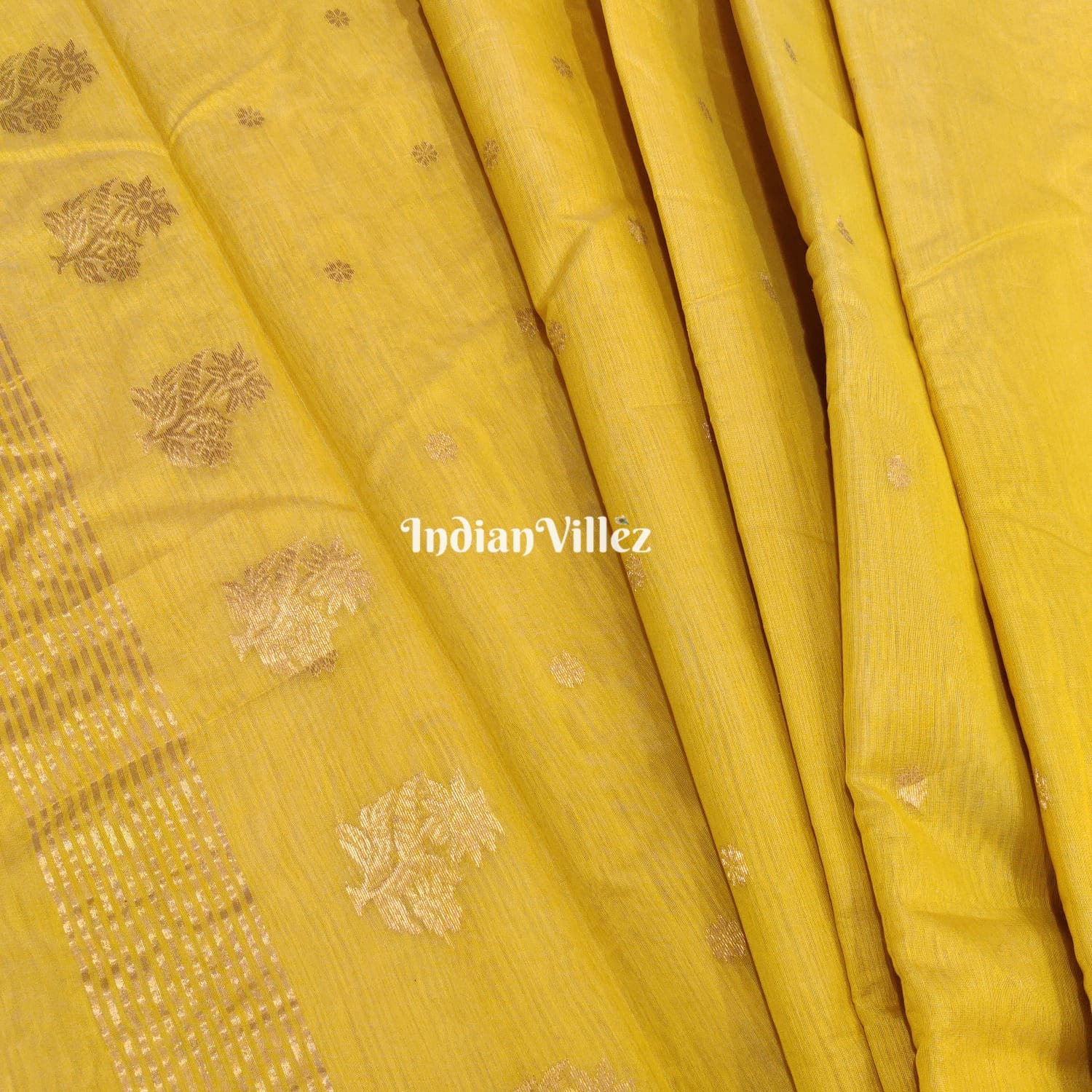 Yellow Flower Design Handloom Pure Chanderi Silk Saree