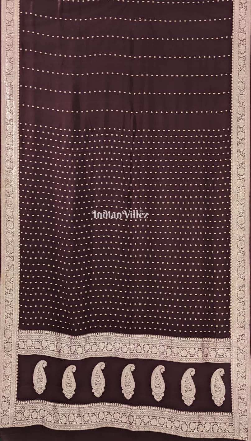 Chocolate Brown Khaddi Chiffon Banarasi Handloom Saree