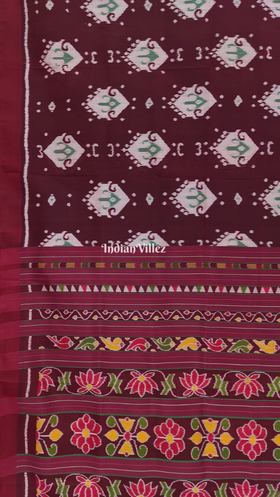 || Jhasha || Maroon Fish Motif Odisha Ikat Contemporary Silk Saree