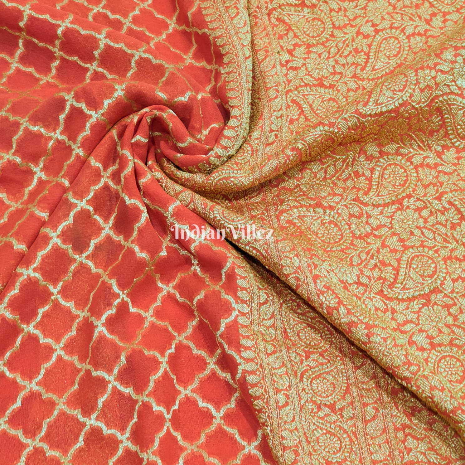 Orange Banarasi Khaddi Georgette Saree