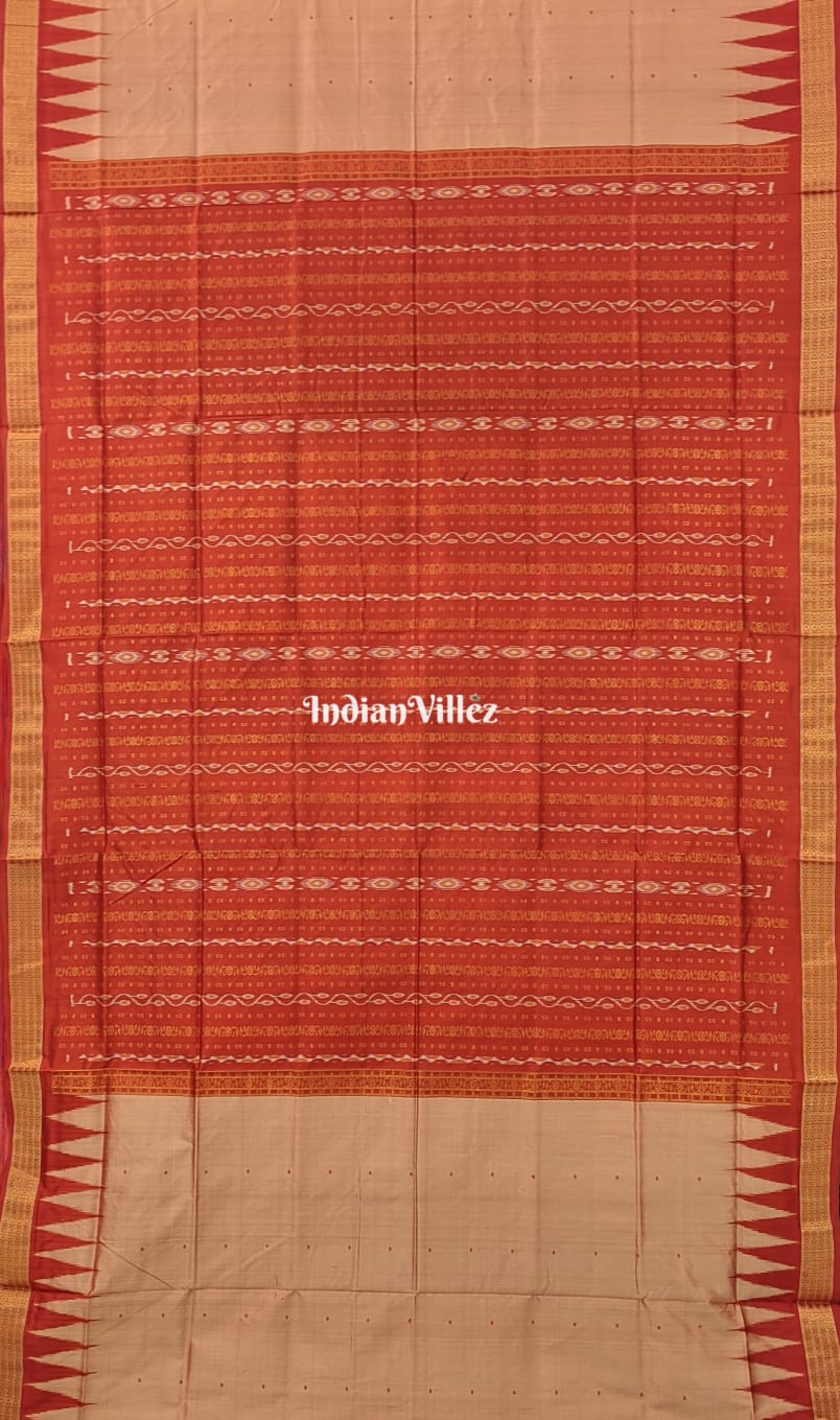 Orange and Beige Bomkai Sambalpuri Ikat Silk Saree with Patli Design